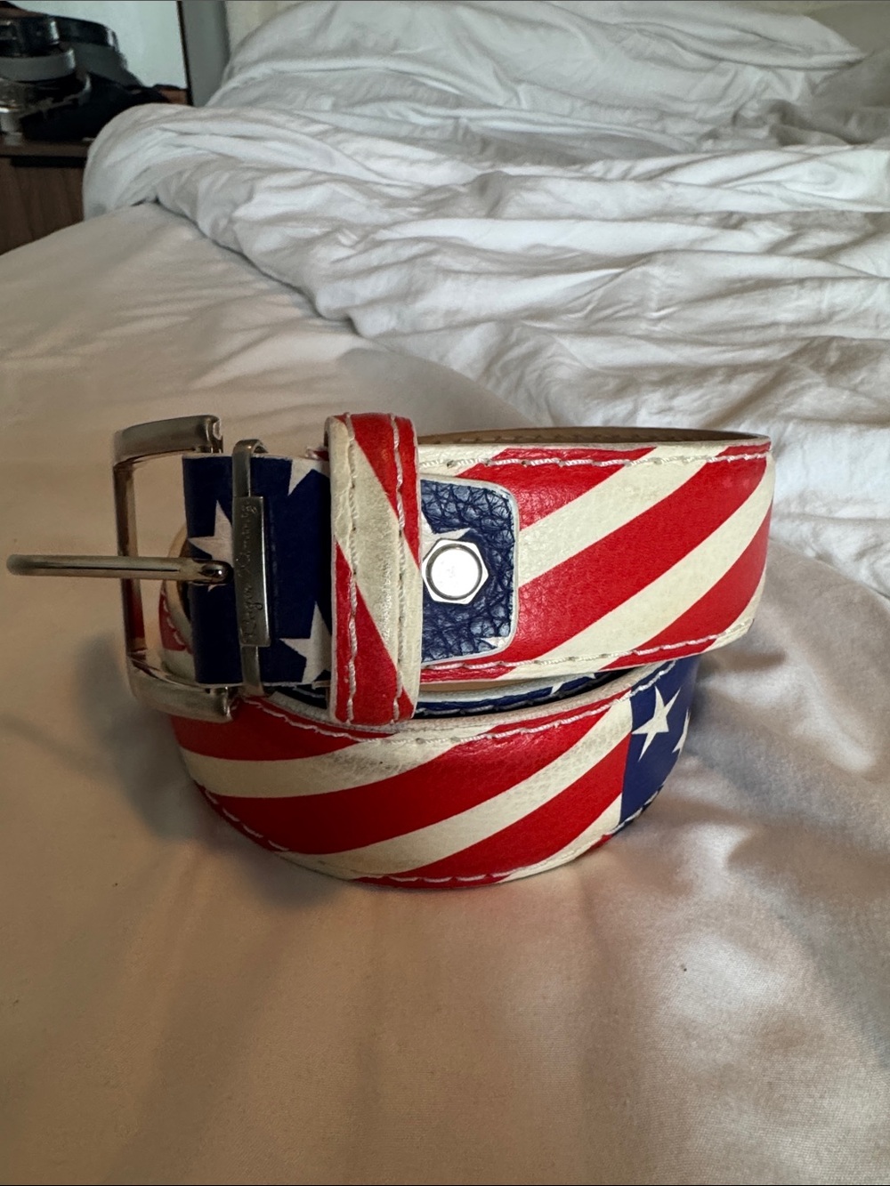 Men's Patriotic Red, White & Blue Flag Belt - Genuine Italian Calf